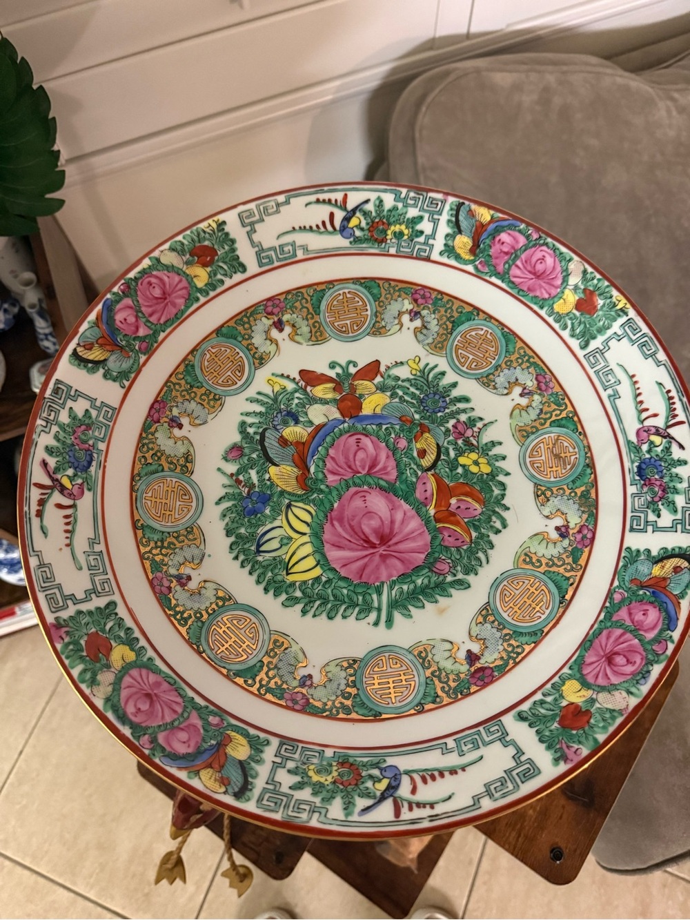 Vintage Large Rose Medallion Platter-14 in.